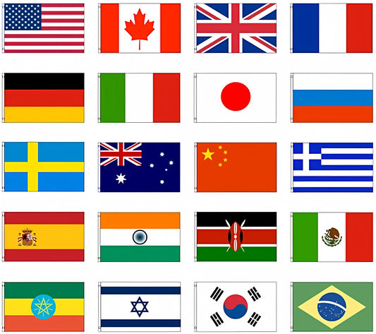 International 3x5 Flag Set of 20 Country Countries Polyester Flags Grommets Banner Brass Grommets House Banner Brass Grommets Fade Resistant