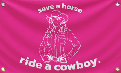3x5 Feet Save a Horse Ride a Cowboy Flag - Pink College/Dorm Room Flags - Funny Man Cave Wall Banner with Brass Grommets for Teen Girl Bedroom Living