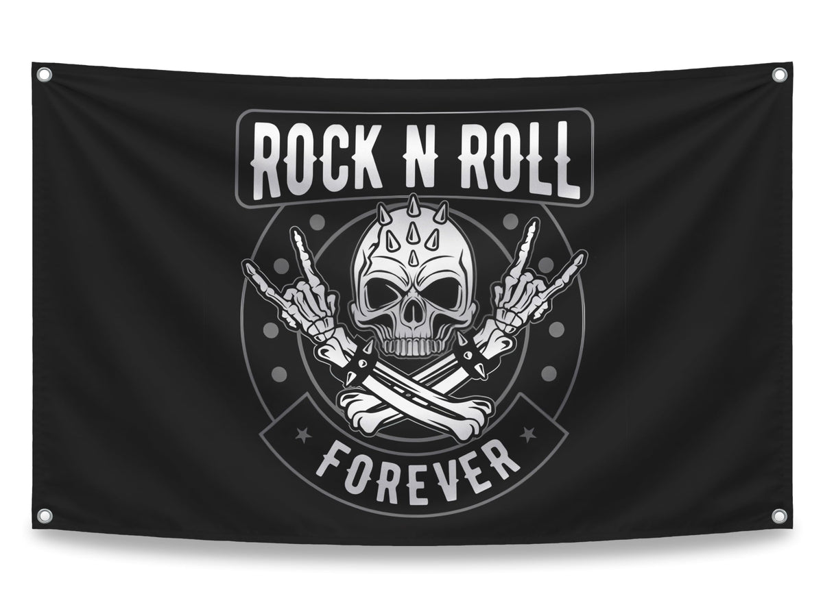 3x5 ft Rock N Roll Forever Skull Flag – Music Man Cave Banner