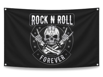 3x5 ft Rock N Roll Forever Skull Flag – Music Man Cave Banner
