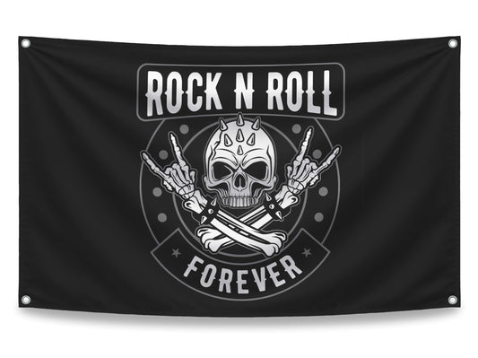 3x5 ft Rock N Roll Forever Skull Flag – Music Man Cave Banner