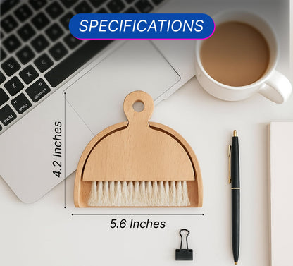 Desktop Table Dustpan and Brush Set for Home - Portable Cleaning Combo with Real Wood - Compact Brush for Sweeping