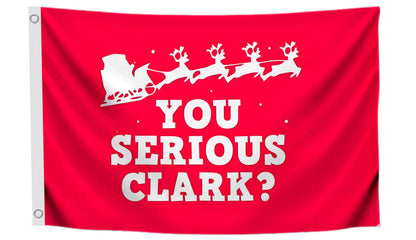 3x5 Ft Winter Merry Christmas Polyester Flag with 2 Grommets - You Serious Clark? - Single Sided Decoration Funny Holiday Flags for Outdoor Farmhouse
