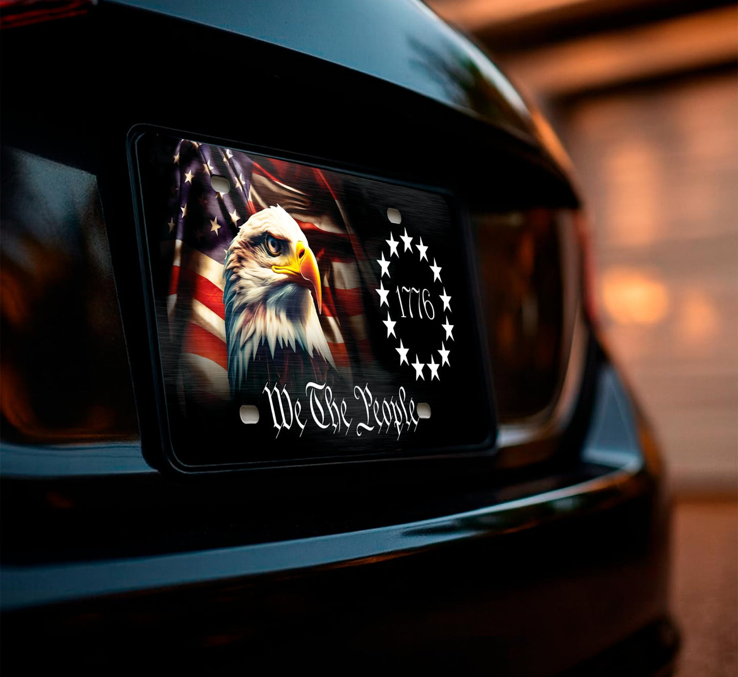 6x12.25 Inch American Vanity Aluminum Car License Plate Frame with 4 Holes and Screws for Front We The People
