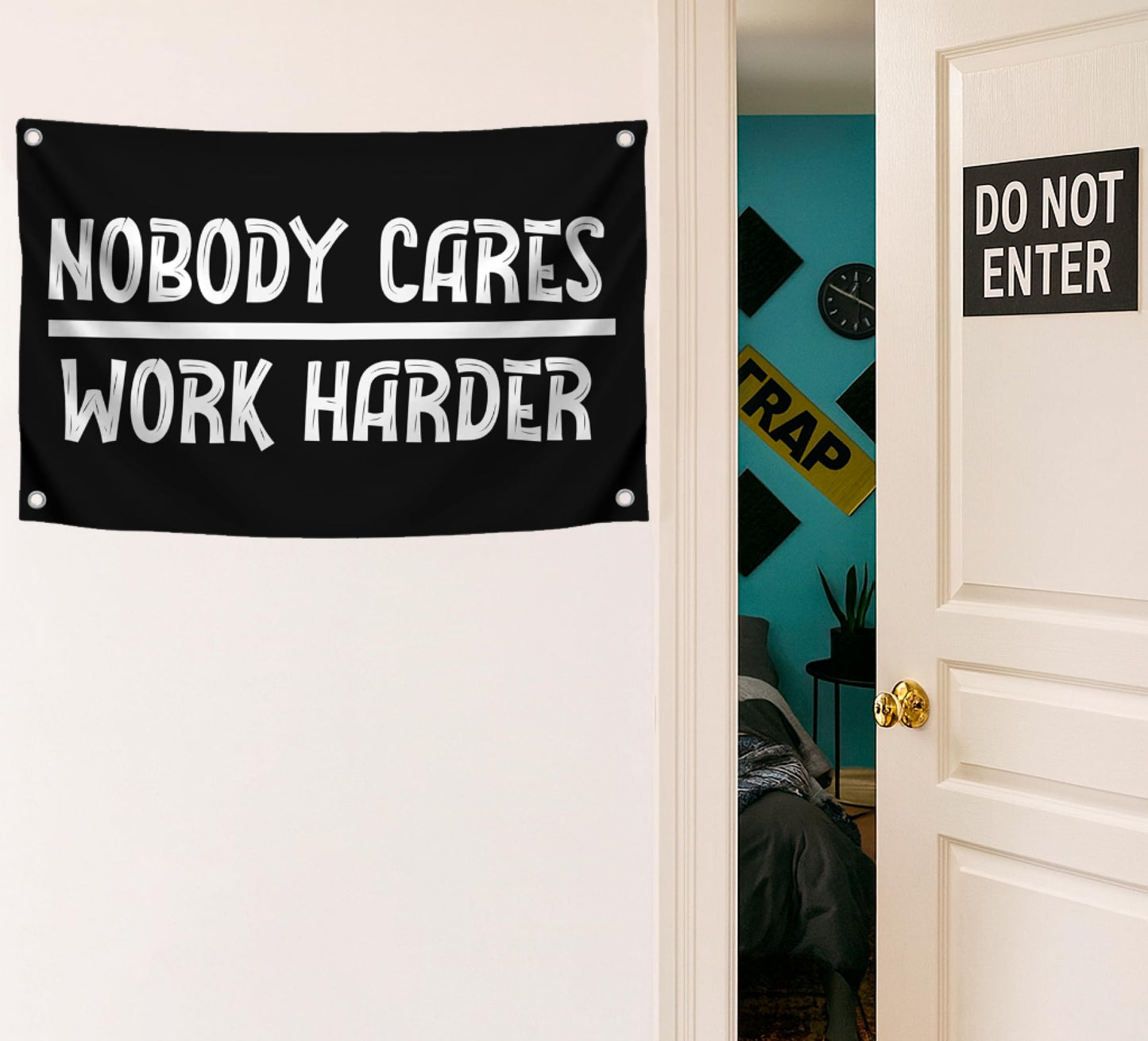 3x5 Ft Nobody Cares Work Harder Single Sided Flag with 4 Brass Grommets - Backyard Lawn Hanging Decor Polyester Flags - Stay Motivated