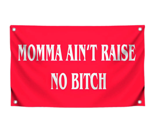 3x5 Feet Momma Ain't Raise No B-itch Polyester Flag with 4 Brass Grommets - Funny Tapestry Boys Wall Hanging Single Sided Flags - College Gifts