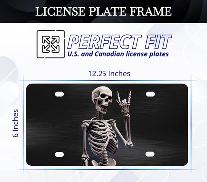 Personalized Human Skeleton Black License Plate Frame. Funny Halloween Skull Front License Plate Frames Designs with 4 Standard Slotted Mounting Holes