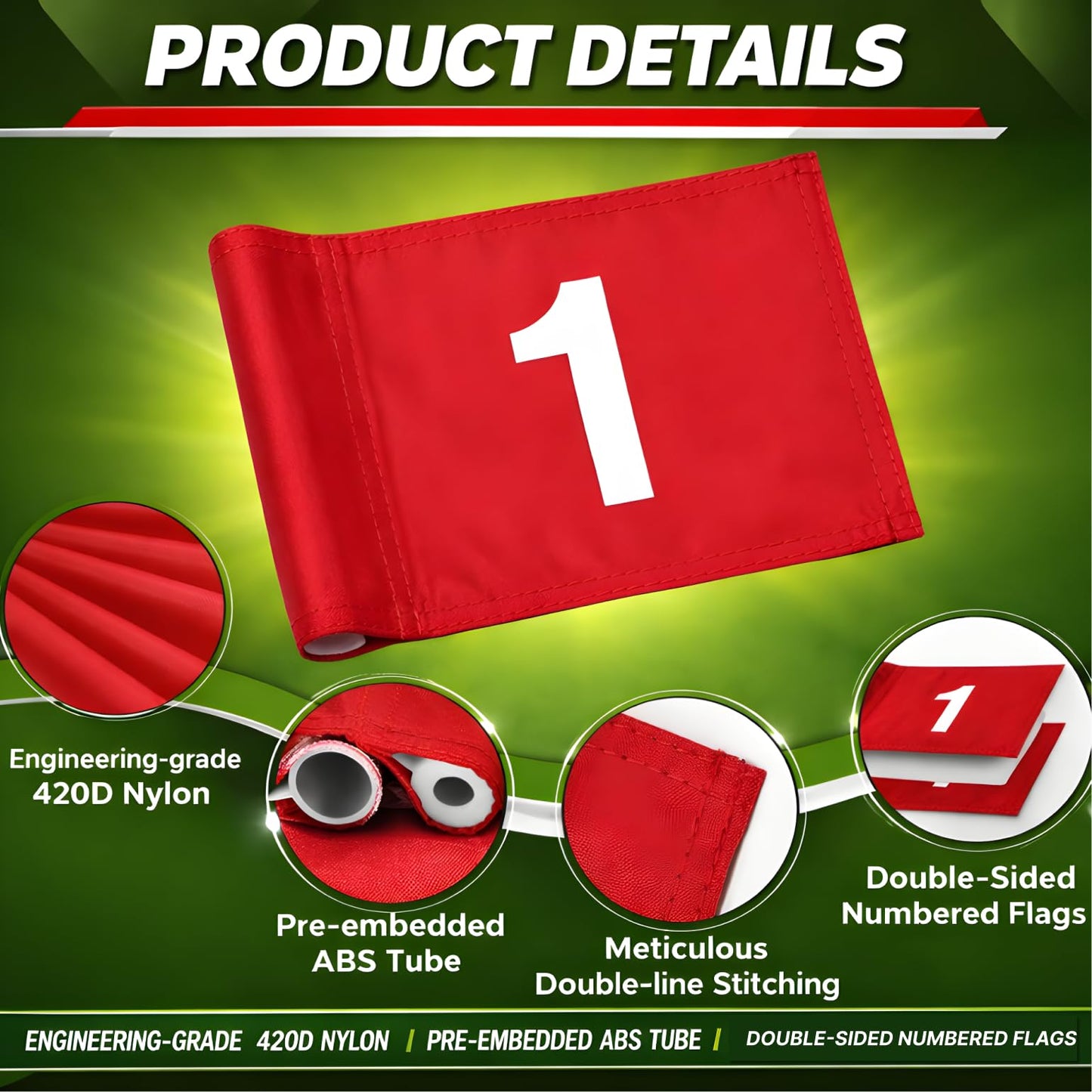 Set of 3 Double Sided 8x6 Inches Numbered Golf Polyester Flag - Mini Practice Putting Green Flags for Yard in 420D Nylon - Small Banner Numbered
