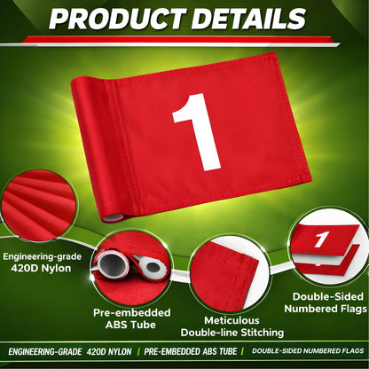 Set of 3 Double Sided 8x6 Inches Numbered Golf Polyester Flag - Mini Practice Putting Green Flags for Yard in 420D Nylon - Small Banner Numbered