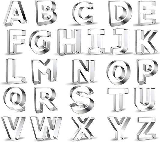 26 Pcs Alphabet Letter Cookie Cutters Shapes Stainless Steel - Letter Shape DIY Biscuit Form for Fondant Biscuit, Cake, Fruit, Vegetable