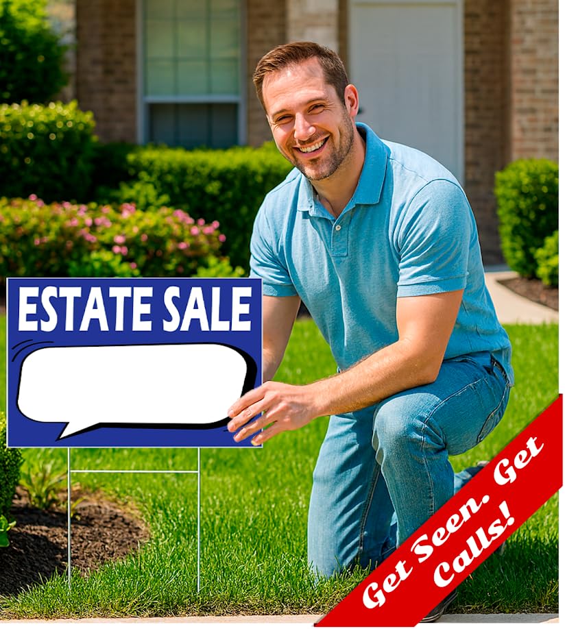 Set of 3 Double Sided 12x8 Inches Plastic Black Moving Sale Signs with Metal H-Stakes - Real Estate Perfect for Home Owners