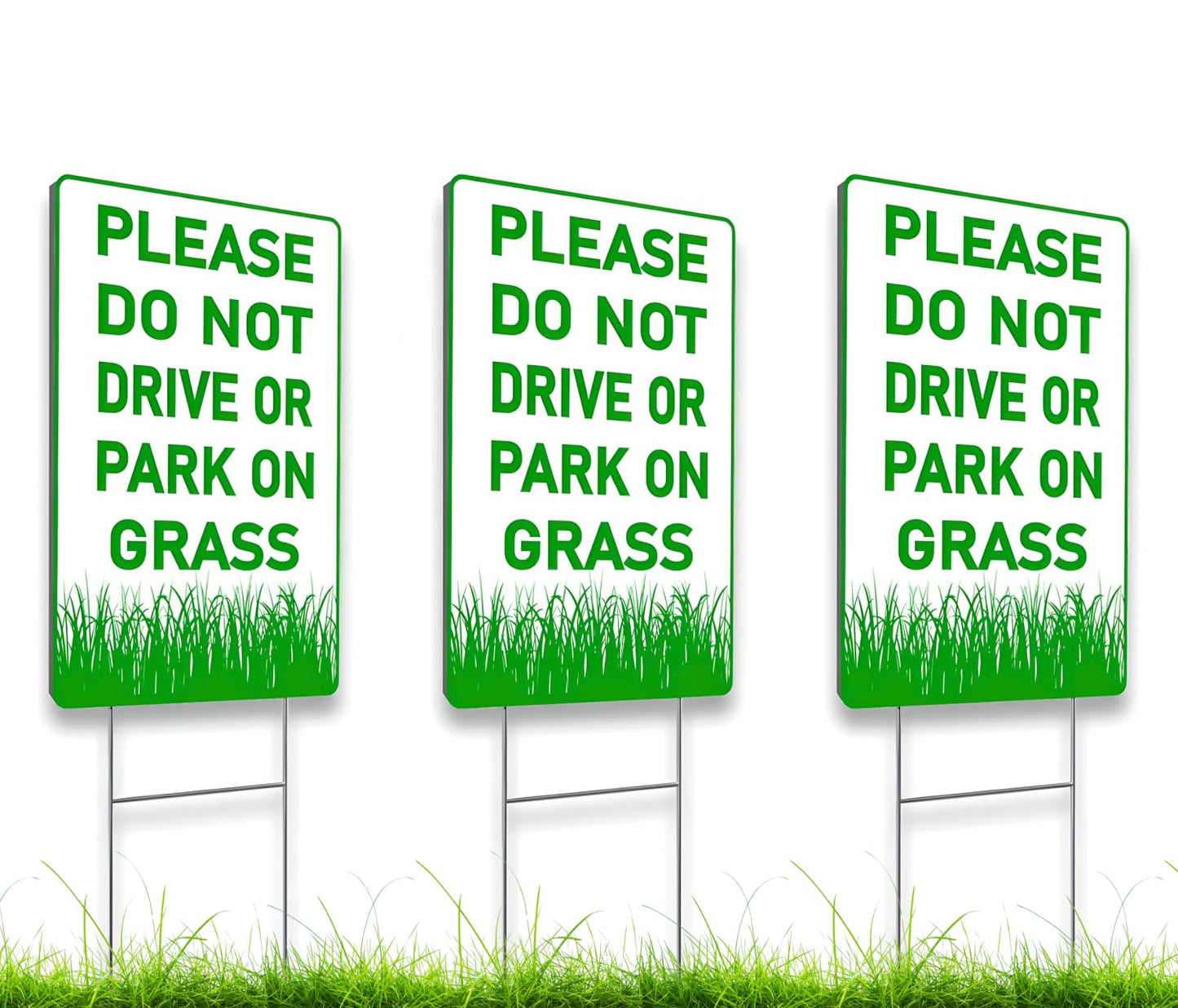 12х8 inch 3X Please Do Not Drive Or Park On Grass Double Sided Plastic Signs with Metal Wire H-Stakes