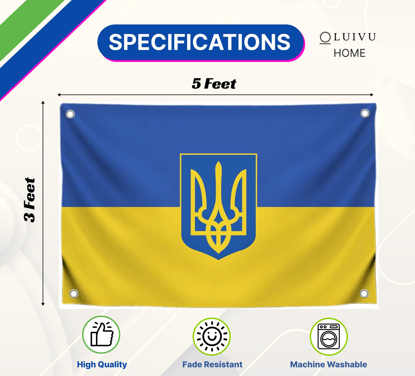 3x5 Feet Ukrainian Flag with 4 Brass Grommets - Country Flag for Wall Decoration - Polyester Flags for House Yard Garden. Ukraine Single Sided Banners