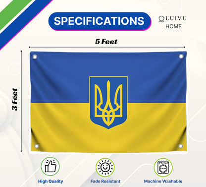 3x5 Feet Ukrainian Flag with 4 Brass Grommets - Country Flag for Wall Decoration - Polyester Flags for House Yard Garden. Ukraine Single Sided Banners