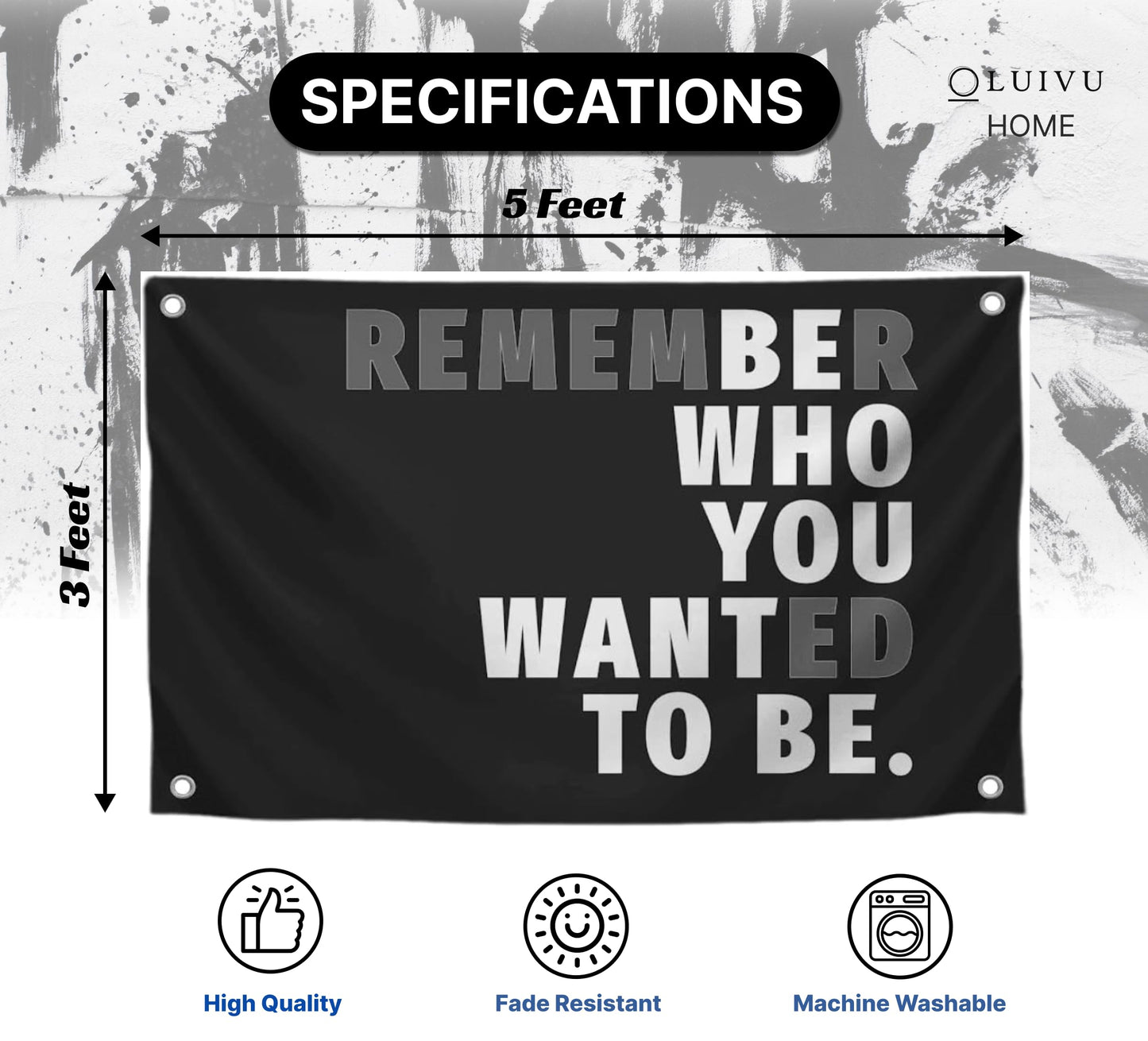 3x5 Feet Black Quoted Polyester Flag Remember Who You Wanted To Be with Four Brass Grommets - Be Who You Want To Be Quote Wall Banner