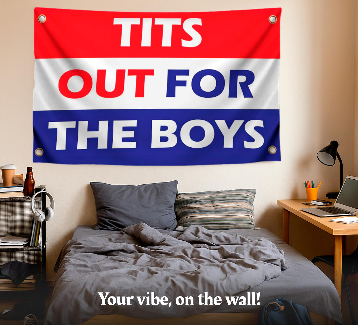 3x5 Feet Tits Tots Out for the Boys Flag with 4 Brass Grommets - Cool Single Sided Flags for College Dorm Room Guys Man Cave Frat Bedroom