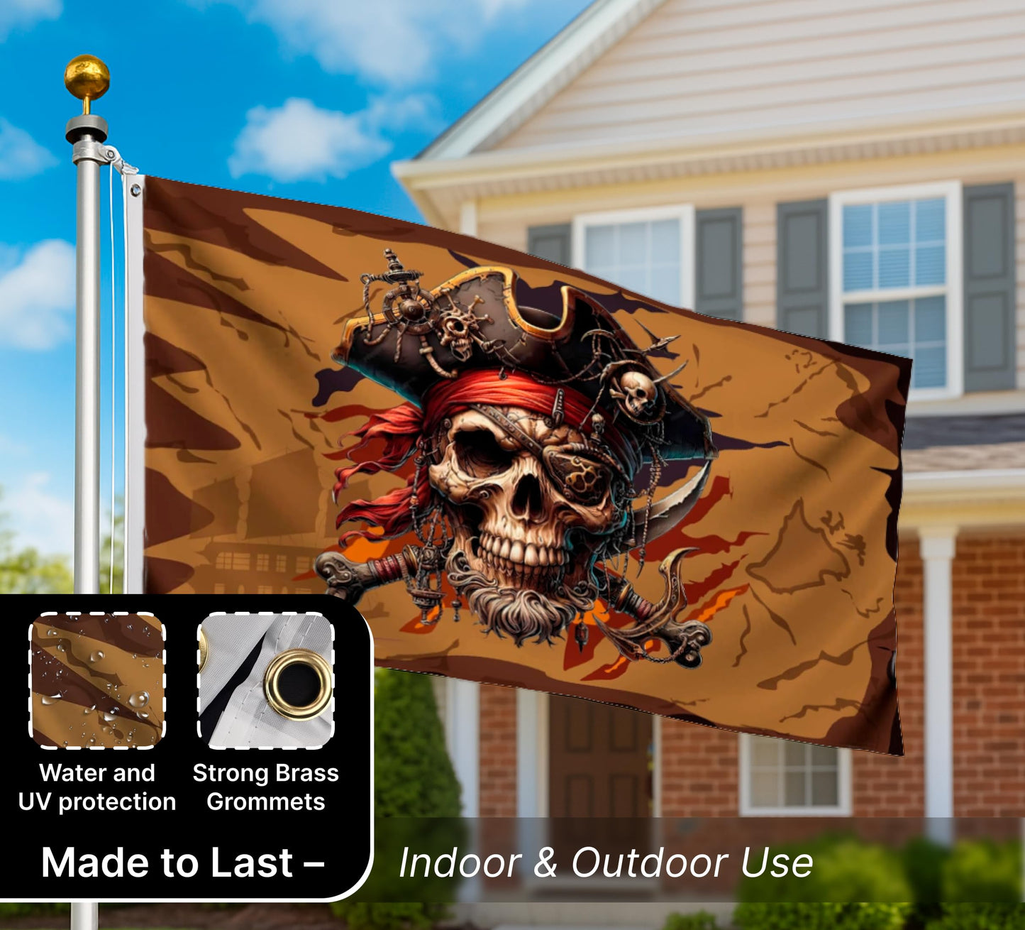 3x5 Feet Pirate Skull Flag with Two Brass Grommets - Pirat Flags Skull and Crossbones for Garden Yard Lawn Patio House - Yard Porch Patio Banner Flags