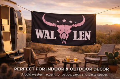 3x5 ft Western Pink Bull Skull Flag – Cowboy Wall Banner