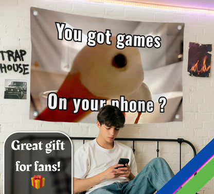 3x5 Feet Funny Polyester Duck Flag with Quote "You Got Games On Your Phone?" with Four Brass Grommets - Single Sided Funny Tapestry Wall Flags