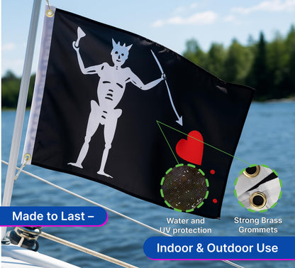 12x18 Inches Garden Flag Edward Teach "Blackbeard" with Two Brass Grommets - Single Sided Pirate Boat Flags. Polyester Black Cool Wall Flags for Decor