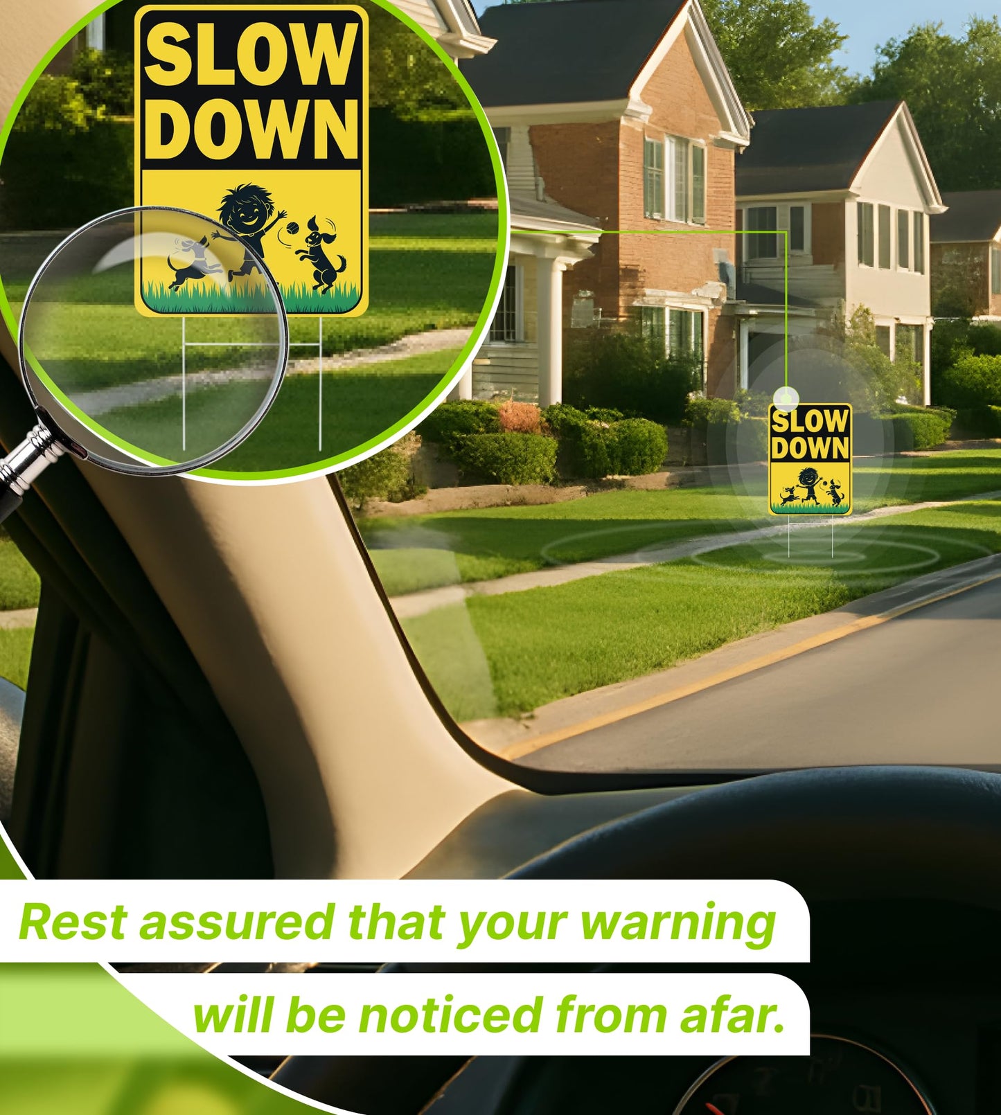 Set of 3 Double Sided 12x16 Inches "Slow Down" Sign with Metal H-Stakes - Caution Children at Play Plastic Signs for Avenue