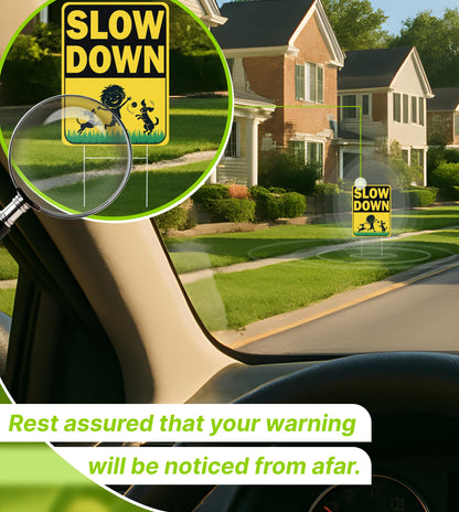 Set of 3 Double Sided 12x16 Inches "Slow Down" Sign with Metal H-Stakes - Caution Children at Play Plastic Signs for Avenue