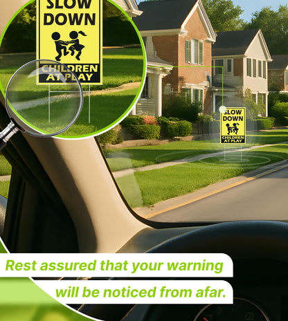 Set of 3 Street Safety Signs with Stakes 12x8 Inch - Attention Kids Playing Road Plastic Sign Double Sided
