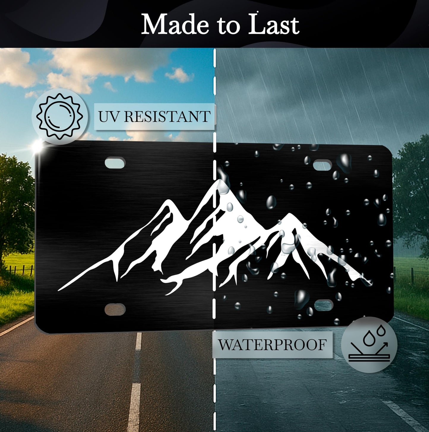 6x12.25 Inch Personalized Mountains License Plate Frame - Black and White Mountain License Plate Frames with 4 Holes and Screw