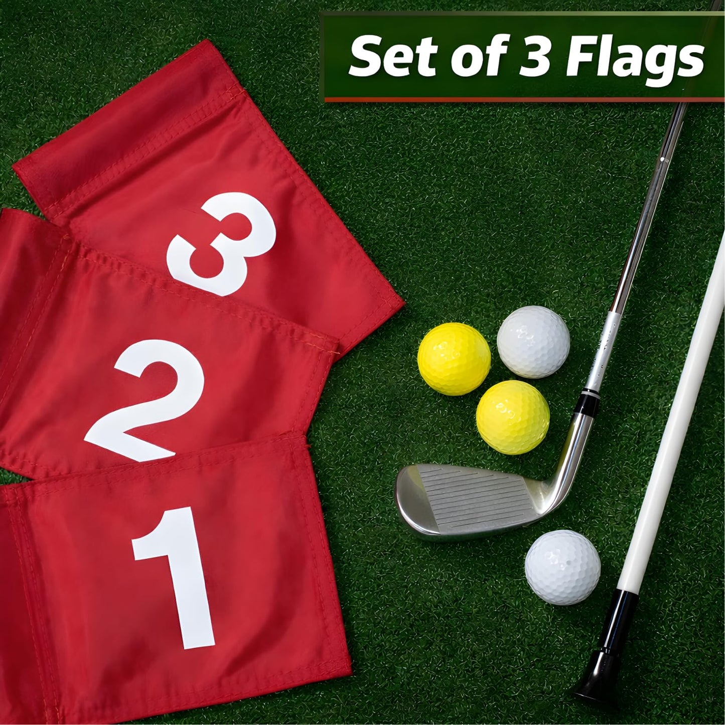 Set of 3 Double Sided 8x6 Inches Numbered Golf Polyester Flag - Mini Practice Putting Green Flags for Yard in 420D Nylon - Small Banner Numbered