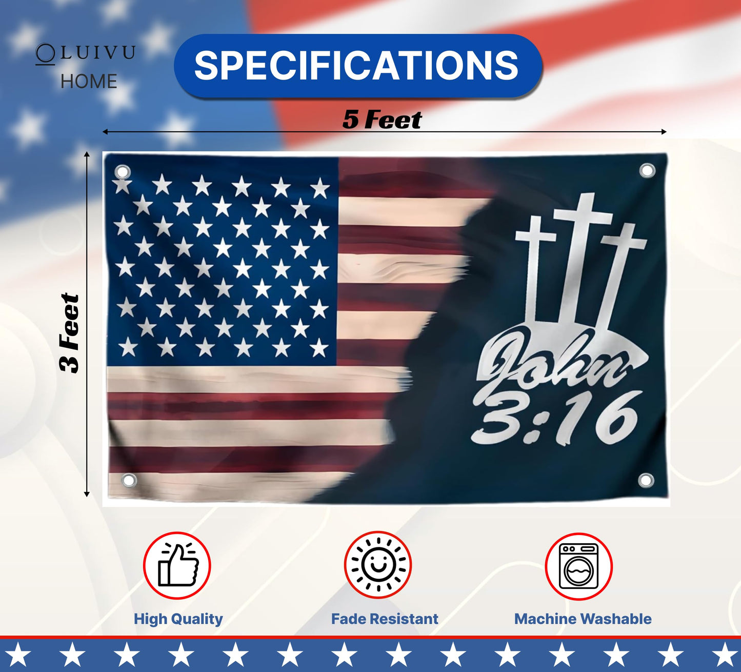 3x5 Ft American Flags Polyester with Two Brass Grommets - Faith Over Fear House Yard Decor Banner. Easter Outdoor or Indoor Flag. Flag for 4th of July