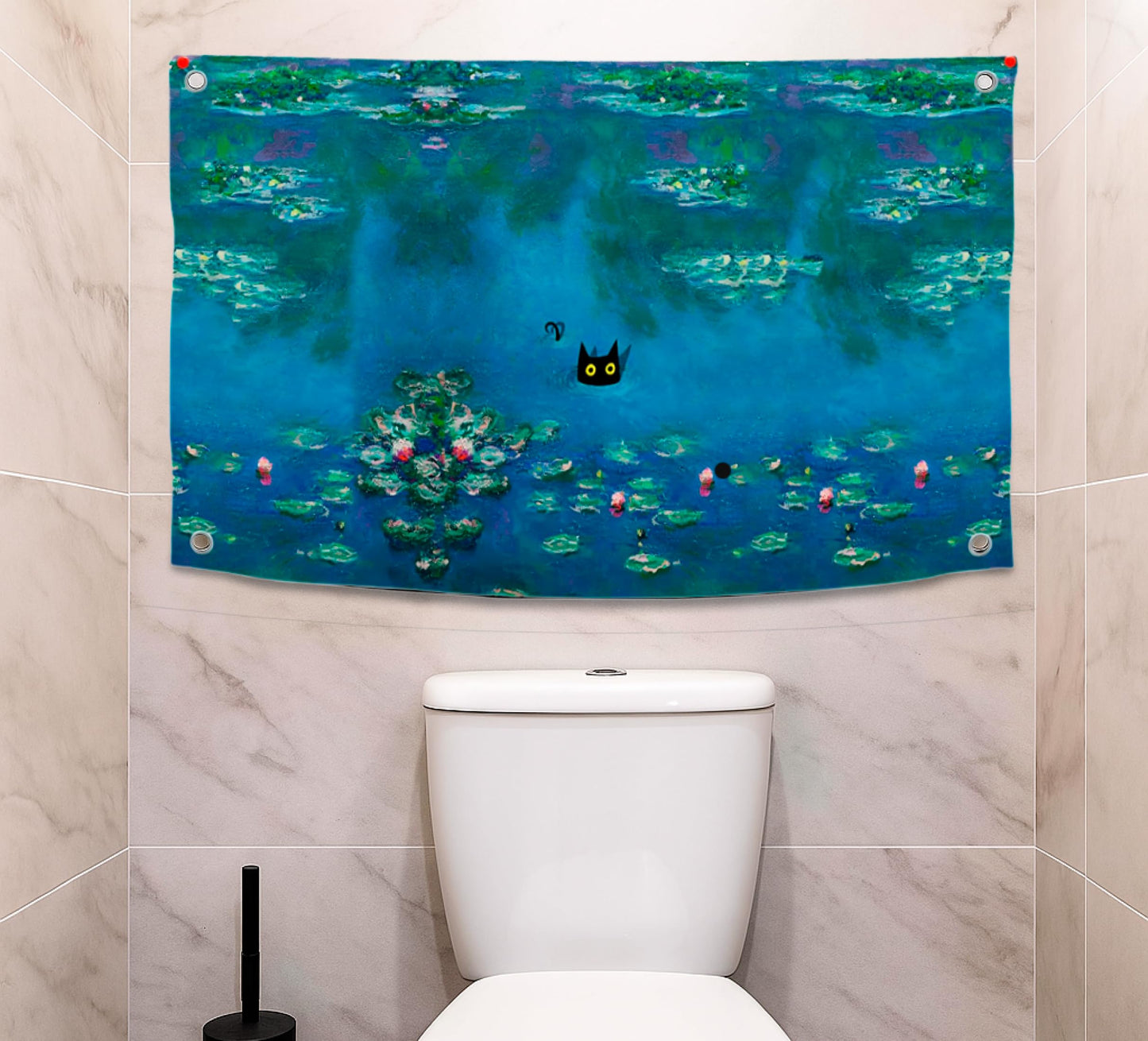 3x5 Ft Funny Water Lillies Black Cat Single Sided Flag with 4 Grommets - Tapestry Cat Floral Banner Abstract Farmhouse Gallery or Aesthetic Room Decor