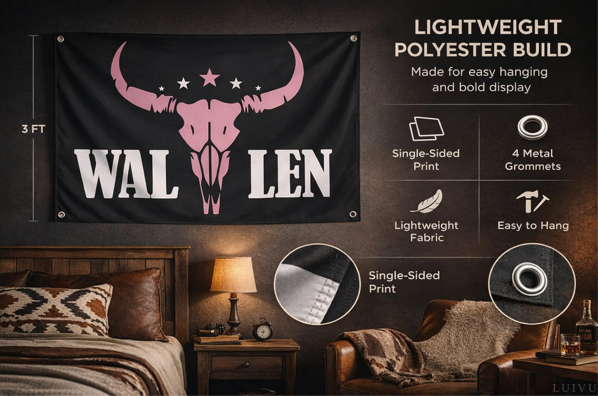 3x5 ft Western Pink Bull Skull Flag – Cowboy Wall Banner