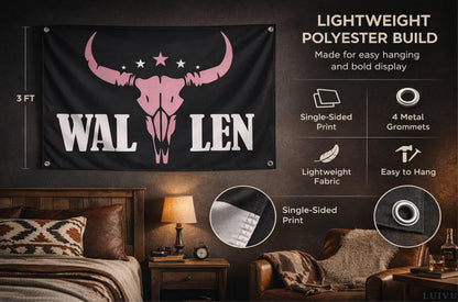 3x5 ft Western Pink Bull Skull Flag – Cowboy Wall Banner