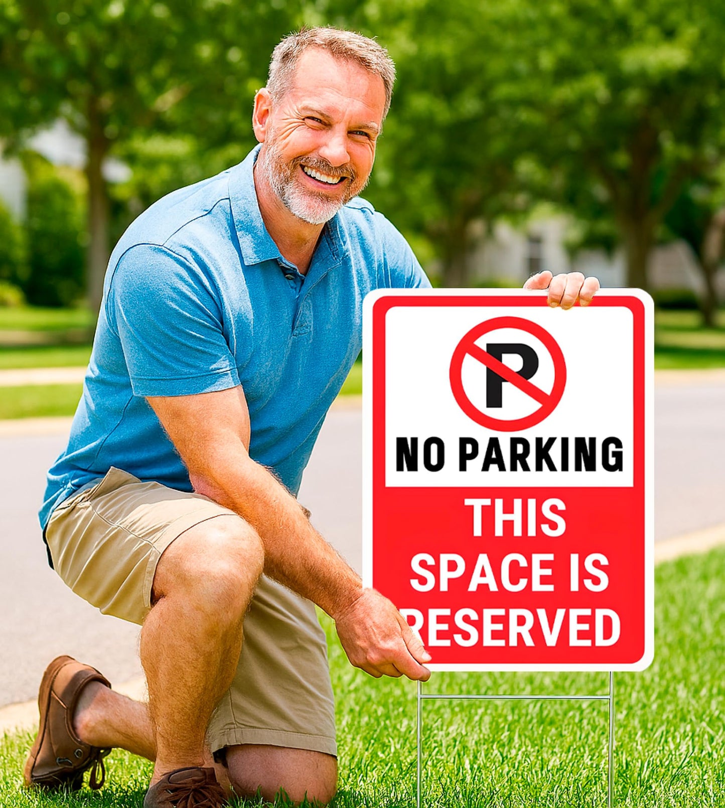Set of 3 Double Sided 12x16 Inches No Parking This Space Is Reserved Sign with Metal Wire H-Stakes