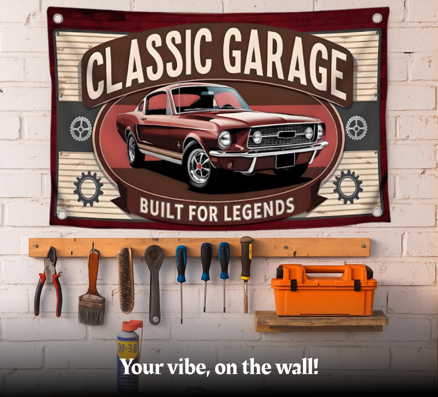 3x5 Feet Funny Flag with Cool Car and Quote "Classic Garage Built for Legends” with Four Brass Grommets - Polyester Decorative Wall Flags for Guest