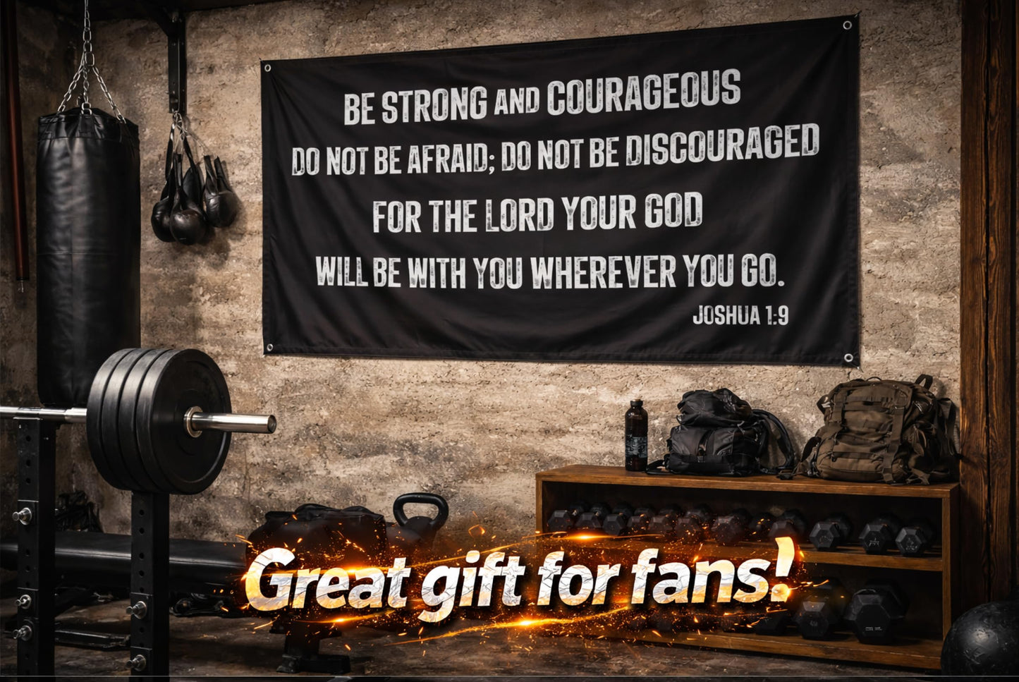 3x5 Feet Be Strong and Courageous Scripture Wall Polyester Flag with 4 Grommets - Masculine Single Sided Banner for Room - Motive Wall Decorations
