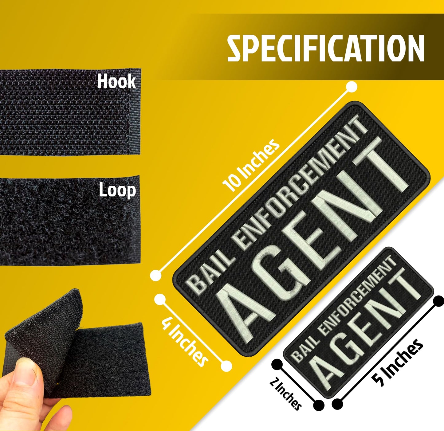 Set of 2 Bail Patches for Enforcement Agent 4x10 and 2x5 Inches - Black and Silver Patch with Hook On Back - Quality Embroidery Patches for Jacke
