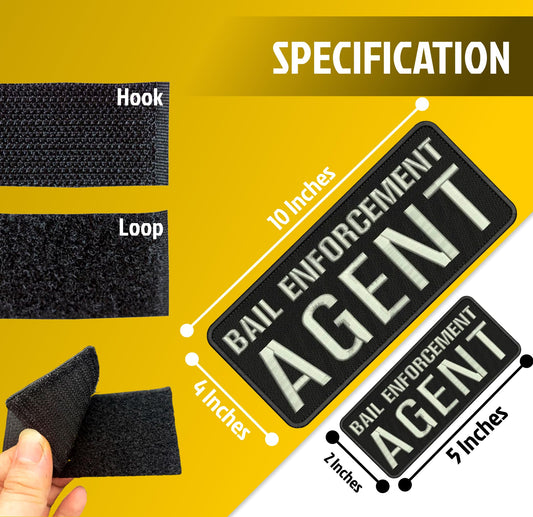 Set of 2 Bail Patches for Enforcement Agent 4x10 and 2x5 Inches - Black and Silver Patch with Hook On Back - Quality Embroidery Patches for Jacke