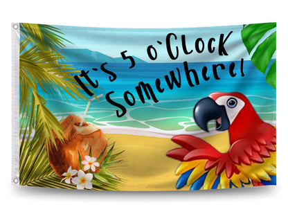 12x18 in It's 5 O'Clock Somewhere Flag – Double-Sided Tropical Bar Banner