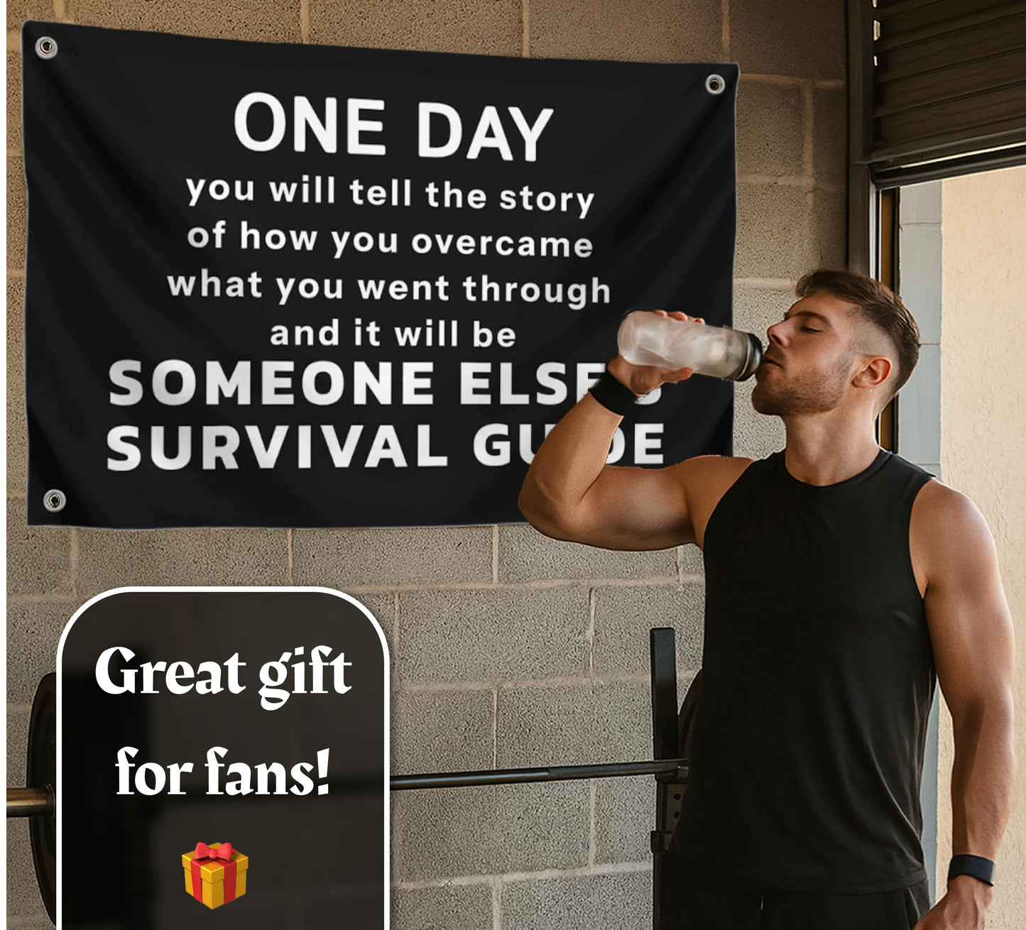 3x5 Ft Motivational Quote Black Polyester Flag One Day with Four Brass Grommets. Positive Quotes Posters for Men - Wall Decorations for Home or Office
