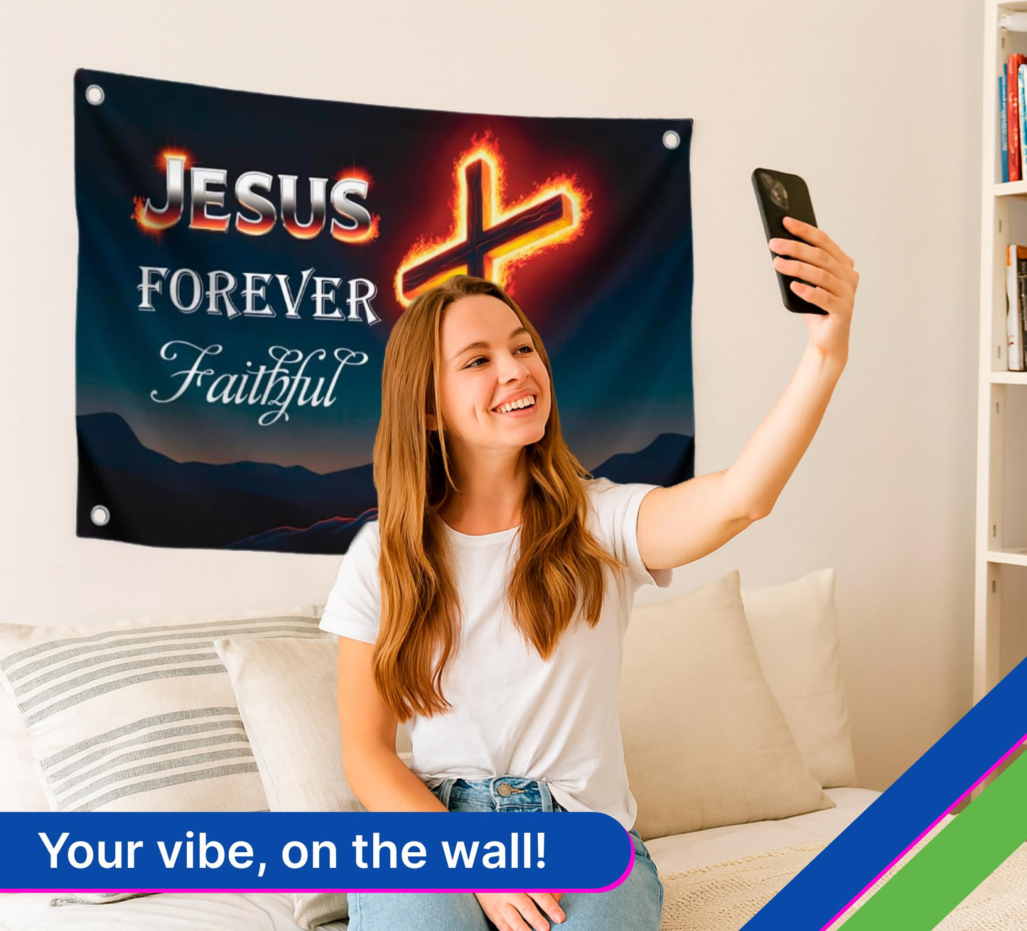 3x5 Feet Polyester Flag "Forever Faithful" with 4 Brass Grommets - Decoration Garden Banner for Indoor or Outdoor - Tapestrys Christian Cool Wall Flag