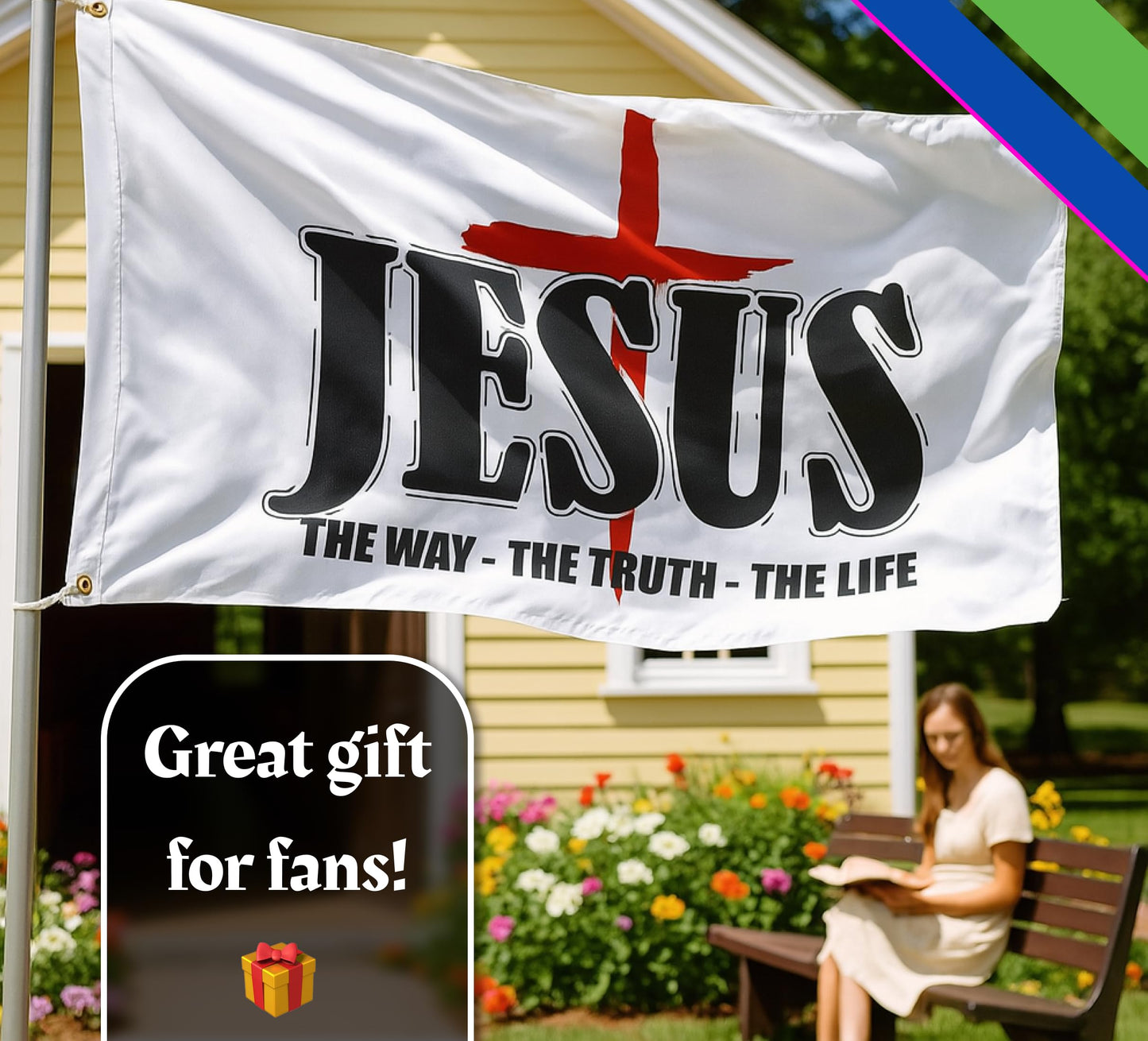 3x5 Ft Jesus The Way Truth Life Polyester Flags Without a Flagpole - American Single Sided Flags for Outside with 2 Grommets