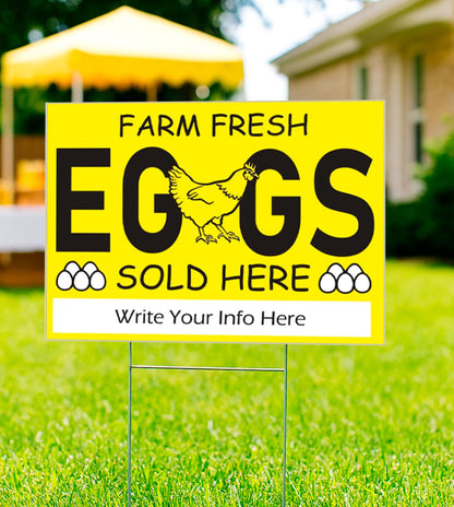 12x16 Inch 3X Double Sided Sign Farm Fresh Eggs Sold Here Yard Plastic Sign - Farm Fresh Eggs Sign With H-Stakes for Outdoor and Indoor
