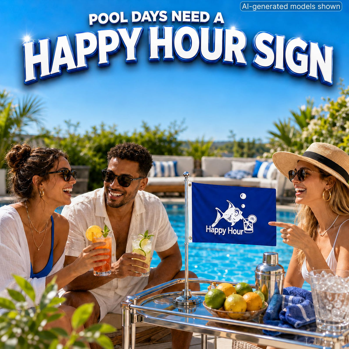 12x18 in Happy Hour Fish Flag – Double-Sided Boat & Garden Flag
