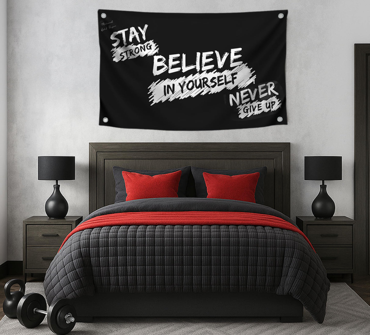 3x5 Feet Inspirational Quoted Polyester Flag "Stay Strong Belive In Your Self Never Give Up" with Four Brass Grommets - Motivational Wall Art