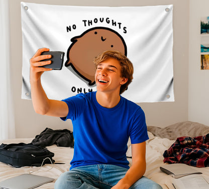 3x5 Feet Potato Meme Flag with Quote No Thoughts Only Potato with Four Brass Grommets.Single Sided Polyester Funny Banner for Wall Bedroom Decoration