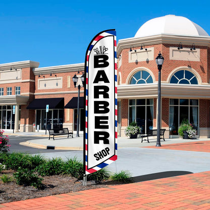 12x2.5 Feet Tall Feather Flags "Barber Shop" - Advertising Replacement Feather Banner - Single Sided Feathers Banners Barber Themed - Advertising Flag