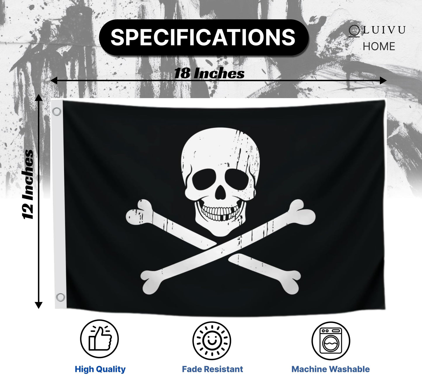 12x18 Inch Black Pirate Skull and Home Polyester Flag - Garden Yard Porch Patio Banner Single Sided Flags with 2 Grommets for Decor - Pirate USA Flag