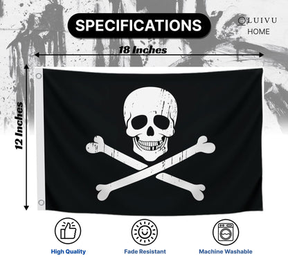 12x18 Inch Black Pirate Skull and Home Polyester Flag - Garden Yard Porch Patio Banner Single Sided Flags with 2 Grommets for Decor - Pirate USA Flag