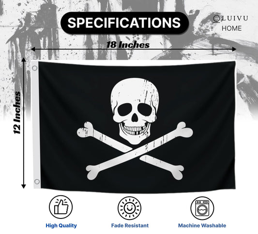 12x18 Inch Black Pirate Skull and Home Polyester Flag - Garden Yard Porch Patio Banner Single Sided Flags with 2 Grommets for Decor - Pirate USA Flag